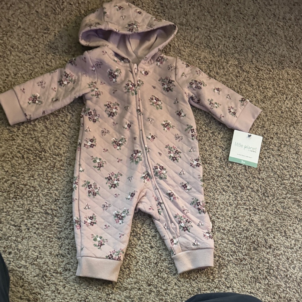 Little Planet Pink Quilted Floral Hooded One-Piece